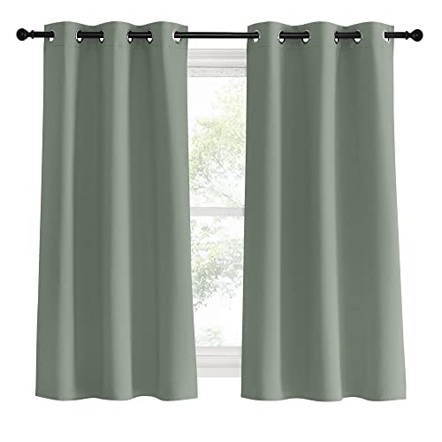 Bedroom Curtain Panels Blackout Draperies (Greyish Green / 34"W x 60"L (Pack of 2))