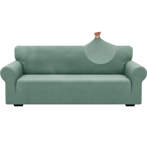 1 Piece Jacquard Couch Covers for 3 Cushion Couch Living Room High Stretch Sofa Cover Pets Dogs Friendly Anti Slip Thickened Slipcovers Furniture Protector (Large (71"-90") / New Pattern Pea Green)