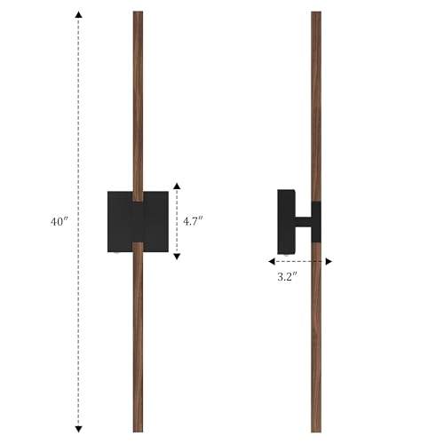 Black Walnut Rechargeable Wall Sconce with Remote Control 40 Inch (Black & Walnut / 40 Inch(2 Pack))