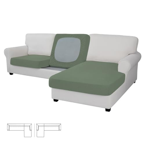 Stretch 3 Pieces Couch Cushion Covers for Sectional Sofa Left (2 Seater + 1 Chaise / Greyish Green)