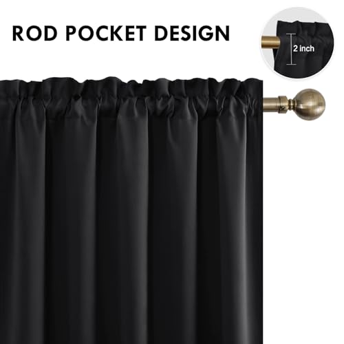 Wide Blackout Curtains for Bedroom Living Room 60 x 63 Inch Long Black (Black / 60"W x 63"L (Pack of 2))