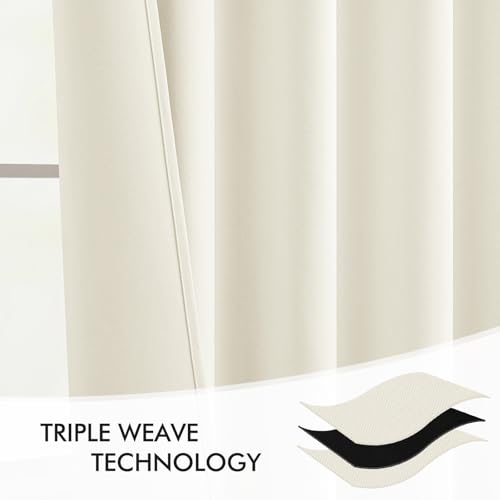 Cream Back Tab Blackout Curtains 52x63 Inches Long 2 Panels Set (Cream / 52"W x 63"L (Pack of 2))