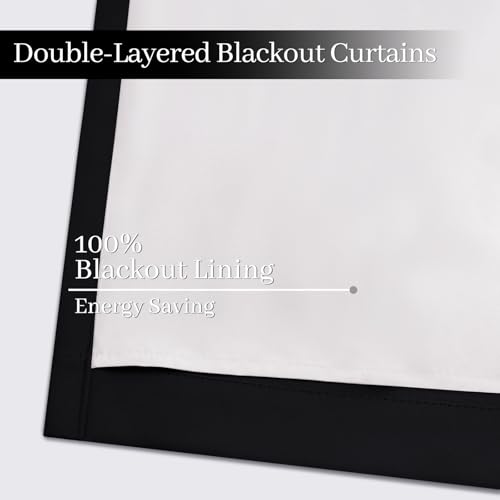 100% Blackout Curtains 52x72 inch Long Black Window Drapes (Black / 52"W x 72"L (Pack of 2))