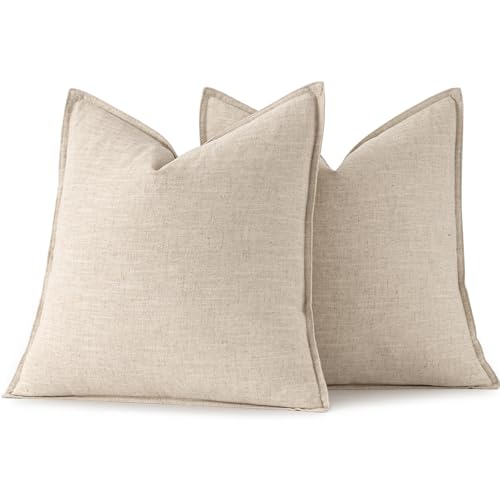 Decorative Linen Pillow Covers 20x20 Inch Natural Beige (Natural Beige / 20" x 20" (Pack of 2))