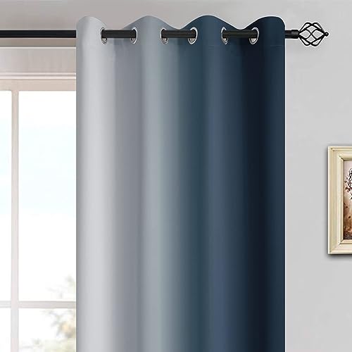 Ombre Curtains Navy Blue and Greyish White for Living Room (52"W x 90"L (Pack of 2) / Navy Blue)