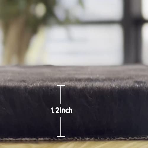 Black Round Rugs 8ft Machine Washable Rabbit Fur Area Rug Large Circle Rugs for Bedroom Faux Sheepskin Rug Cushion Living Room Décor (8' (Round) / Black)