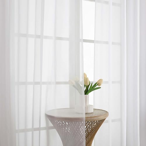 Extra Long White Sheer Curtains 108 Inches Long 2 Panels (White / 59"W x 108"L (Pack of 2))