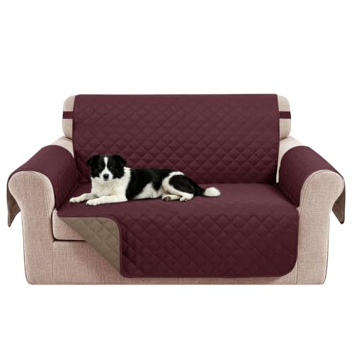 Loveseat Couch Cover for Dogs (Burgundy/Camel / Loveseat - Small (45"))