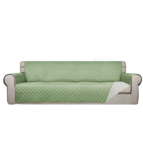 Reversible Quilted Couch Covers for Dogs Sofa Cover 4 Seater 88" (XX-Large / Sage Green/Ivory)