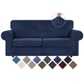 Velvet Stretch 3 Pieces Couch Cover for Sofa Washable (Medium / Navy Blue)
