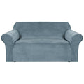 Stretch Velvet Loveseat Covers for 2 Cushion Couch Covers for Living Room Sofa Covers Slipcovers with Non Slip Straps Bottom (Stone Blue / Loveseat)