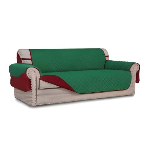 Reversible Couch Cover for 3 Cushion Couch Sofa Cover for Dogs Water Resistant Furniture Protector Cover with Foam Sticks Elastic Straps for Pet Cat (Green/Christmas Red / Large Sofa)