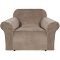 Stretch Velvet Armchair Cover Couch Covers 1 Cushion Chair Slipcover for Living Room Furniture Cover Crafted from Thick Comfy Rich Velour (Camel / Armchair)