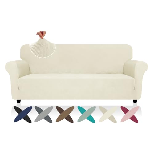 Super Stretch Couch Cover (- Beige / Large (72"-92"))