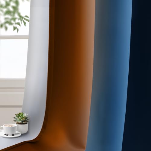 Dark Blue Burnt Orange Ombre Curtains 52x54Inch 2 (52"W x 54"L (Pack of 2) / Dark Blue and Burnt Orange)