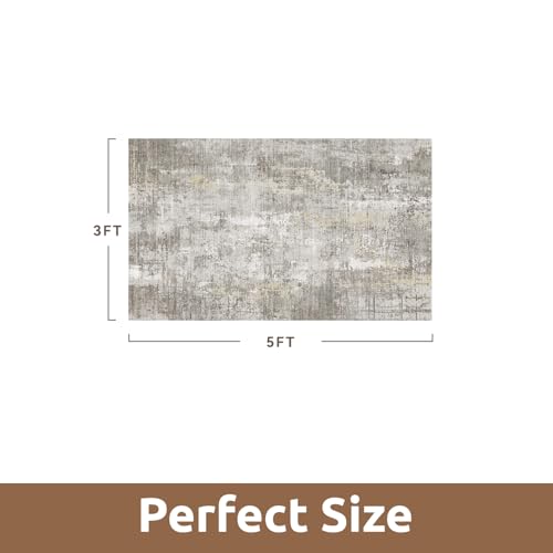 3 x 5 Rug Small Non Slip Area Rug Ultra Soft Machine Washable Low Pile Modern Abstract Area Rugs for Bedroom Living Room Entryway Kitchen Bedside (Beige / 3' x 5')