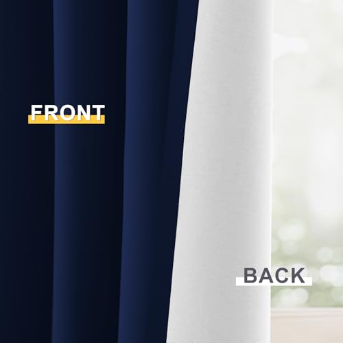 Navy Blue 100% Blackout Curtains 84 Inches Long 50" Wide (50"W x 84"L (Pack of 2) / Navy Blue With White Backing)