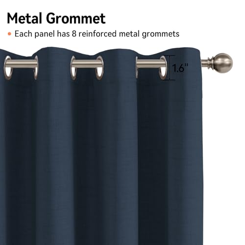 100% Blackout Linen Curtains 96 Inch Long 2 Panels Set (Jet | Navy Blue / 50"W x 96"L (Pack of 2))