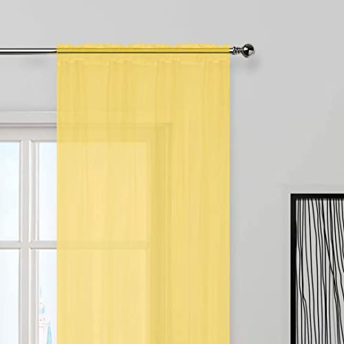 Sheer Voile Window Treatment Rod Pocket Curtain Panels for Kitchen Bedroom Living Room Drapes Sunlight Filtering Privacy Semi Home Decor Assorted Colors Sizes (Yellow / 52"W x 54"L (Pack of 2))