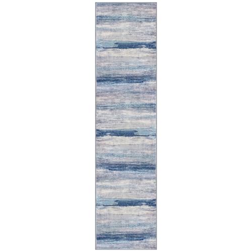 Modern Abstract Washable Rug Runner 2.6x10 Hallway Rug Runner Non (Blue/Grey/Beige / 2'8" x 10' (Runner))