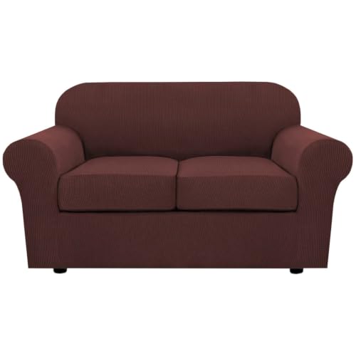 3 Piece Stretch Sofa Covers for 2 Cushion Loveseat Couch Covers for Living Room Sofa Slipcovers (Medium / Burnt Brick)