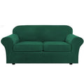 Real Velvet Plush 3 Piece Stretch Sofa Covers Couch Covers for 2 Cushion Couch Sofa Slipcovers Width Up to 90 Inch Feature Thick Soft Stay in Place (2 Cushion Sofa / Green)