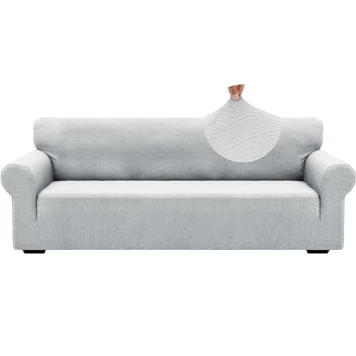 1 Piece Jacquard Couch Covers for 3 Cushion Couch High Stretch Sofa Cover for Pets Dogs Anti Slip Extra Large Sofa Slipcovers Furniture Protector (X-Large (91"-112") / New Pattern Silver Grey)