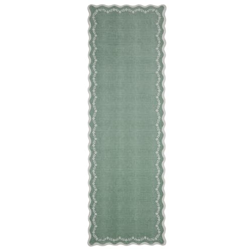 2.5x8 Scalloped Washable Runner Rug Non Slip Hallway Kitchen Rug (Sage Green / 2'6" x 8' (Rectangular))