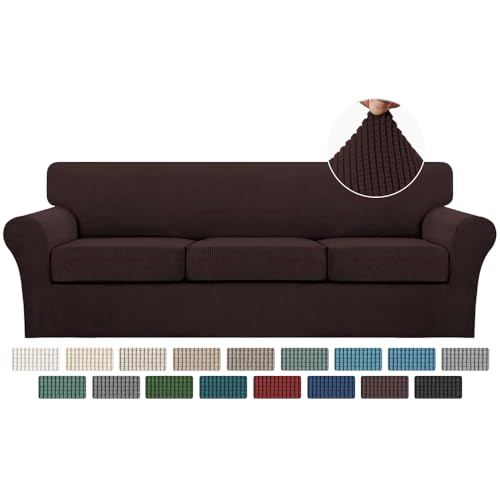 4 Piece Sofa Covers for 3 Cushion Couch Sofa Slipcover Soft Couch Cover for Dogs (XL Sofa (3 Cushion) / Brown)