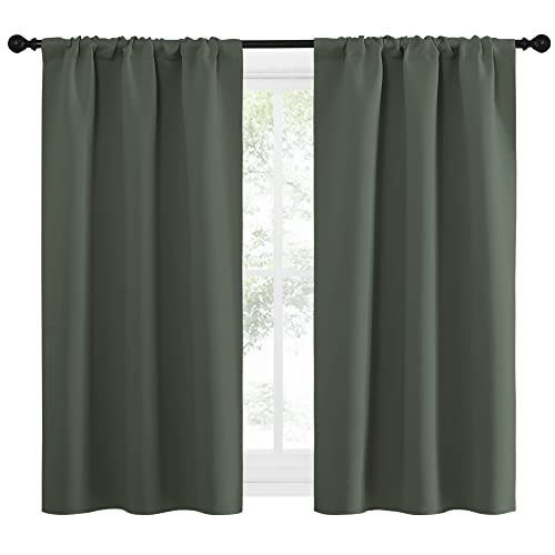 Bedroom Curtains Blackout Draperies (Dark Mallard / 34"W x 54"L (Pack of 2))