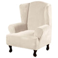 Wingback Chair Covers Velvet Plush Wing Chair Slipcover 1 Piece High Stretch Wing Back Chair Slipcovers Sofa Cover Furniture Cover with Elastic Bottom (Ivory / Wing Chair)