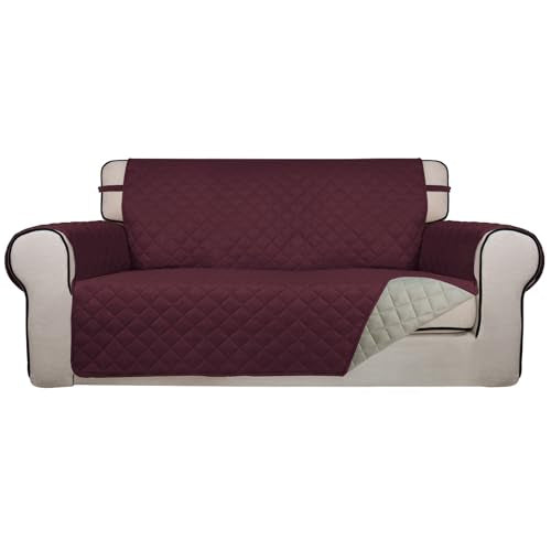 Reversible Quilted Couch Covers for Dogs Loveseat Sofa Cover 54" (Medium-XL / Wine/Beige)