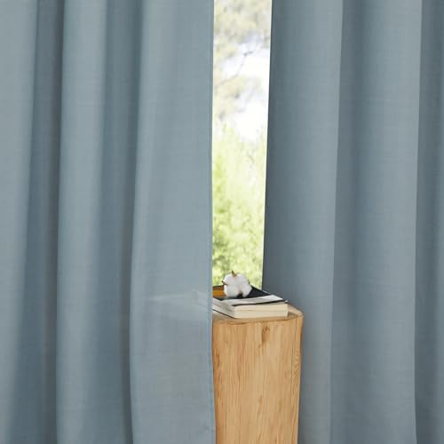 Rustic Linen 102 inch Long Curtains for Living Room (Stone Blue / 55"W x 102"L (Pack of 2))