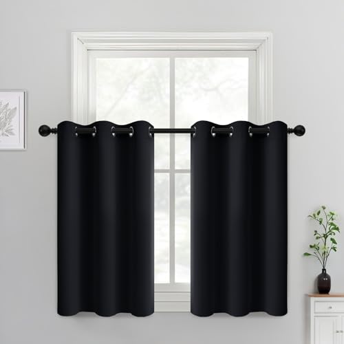 Blackout Curtains 38x36 inch Black Thermal Drapes (Black / 38"W x 36"L (Pack of 2))