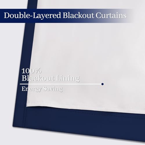 100% Blackout Curtains 52x96 inch Navy Blue Window Drape (Navy Blue / 52"W x 96"L (Pack of 2))