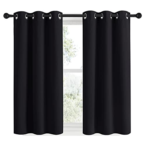 Bathroom Blackout Curtains and Drapes 48 inches Length (Black / 34"W x 48"L (Pack of 2))