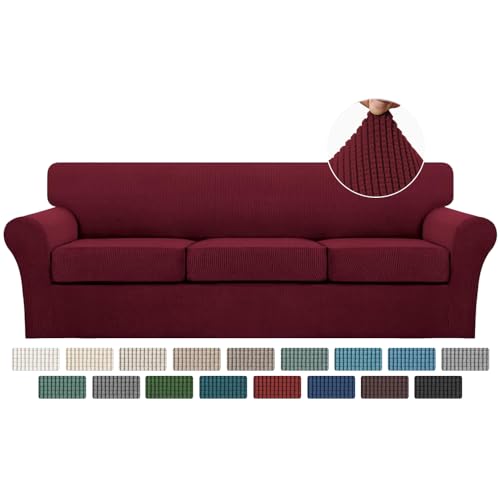 4 Piece Sofa Covers For 3 Cushion Couch Sofa Slipcover Soft Couch Cover For Dogs (XL Sofa (3 Cushion) / Burgundy)
