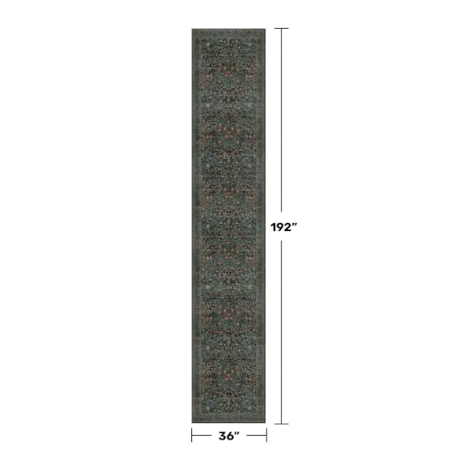 Dark Green Washable 3x16 Extra Long Runner Rug for Hallway Non Slip (Dark Green / Black / 3' x 16' (Runner))