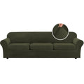 Modern Velvet Plush 4 Piece High Stretch Sofa Slipcover Furniture Protector Form Fit Velvet Extra Large Sofa Cover for 3 Cushion Couch Width Up to 105 Inch (3 Cushion XL Sofa / Olive)