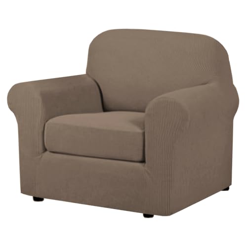 2 Piece Couch Cover Stretch Stylish Chair Cover Furniture Protector Featuring Jacquard Textured Twill Fabric High Spandex Slipcover (Small / Macchiato)