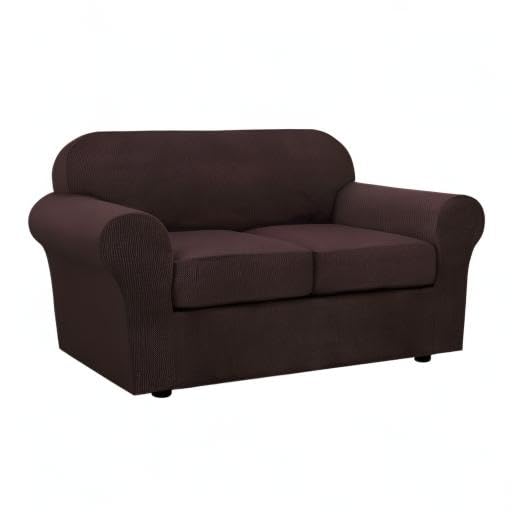 3 Piece Stretch Sofa Covers for 2 Cushion Loveseat Couch Covers for Living Room Sofa Slipcovers (Medium / Chocolate)
