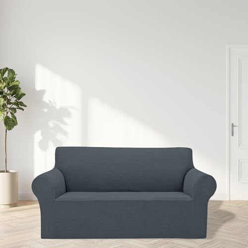 2026 New Stretch Loveseat Sofa Slipcovers Couch Cover for 2 Cushion Furniture Protector Sofa Covers with Elastic Bottom Jacquard Fabric Small Checks for Pets (Grey / Loveseat)
