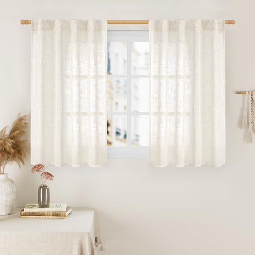 Cream Linen Curtains 40 Inch for Kitchen Window Over Silk (Cream / 34"W x 40"L (Pack of 2))