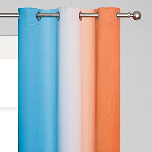 Ombre Orange and Blue Blackout Curtains 42Wx45L Inch Long (Blue and Orange / 42"W x 45"L (Pack of 2))
