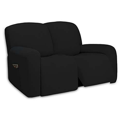Super Stretch Loveseat Recliner Sofa Couch Cover with Pocket (Medium Recliner Loveseat / Black)