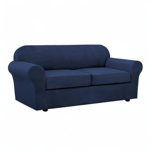 3 Piece Stretch Sofa Covers for 2 Cushion Sofa Couch Covers for Living Room Sofa Slipcovers (Medium-XL / Navy)