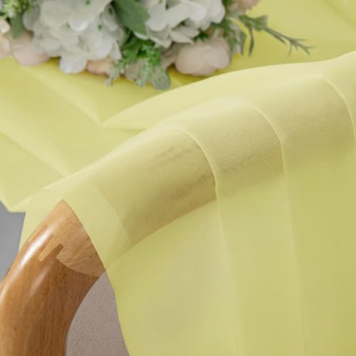 Sheer Curtains 90 inches Long 2 Panels Set for Living Room (Light Yellow / 42"W x 90"L (Pack of 2))