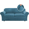 Real Velvet Plush 3 Piece Stretch Sofa Covers Couch Covers for 2 Cushion Couch Sofa Slipcovers Width Up to 90 Inch Feature Thick Soft Stay in Place (2 Cushion Sofa / Peacock Blue)