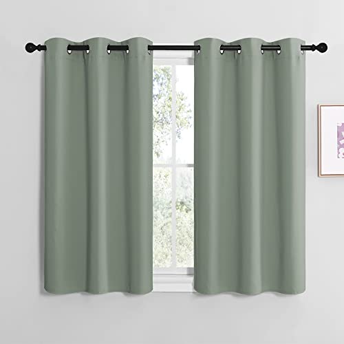 Modern Blackout Curtains Noise Reducing (Greyish Green / 42"W x 40"L (Pack of 2))