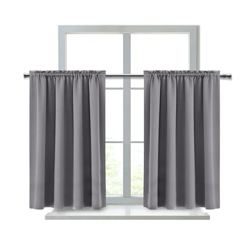Short Blackout Curtains 42 x 36 Inch Long for Kitchen RV Bunk Grey (Grey / 42"W x 36"L (Pack of 2))